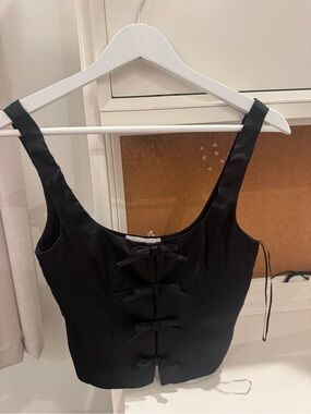 Black Bow-Front Sleeveless Corset Top